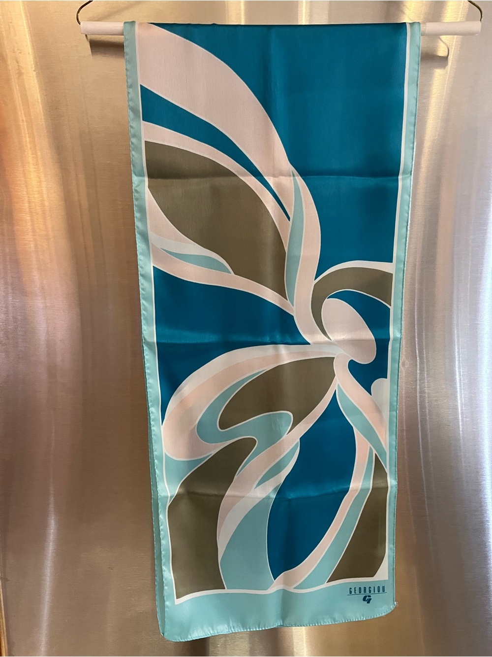 Giorgiou Silk Teal & Aqua Swirl design Print Scarf NWOT